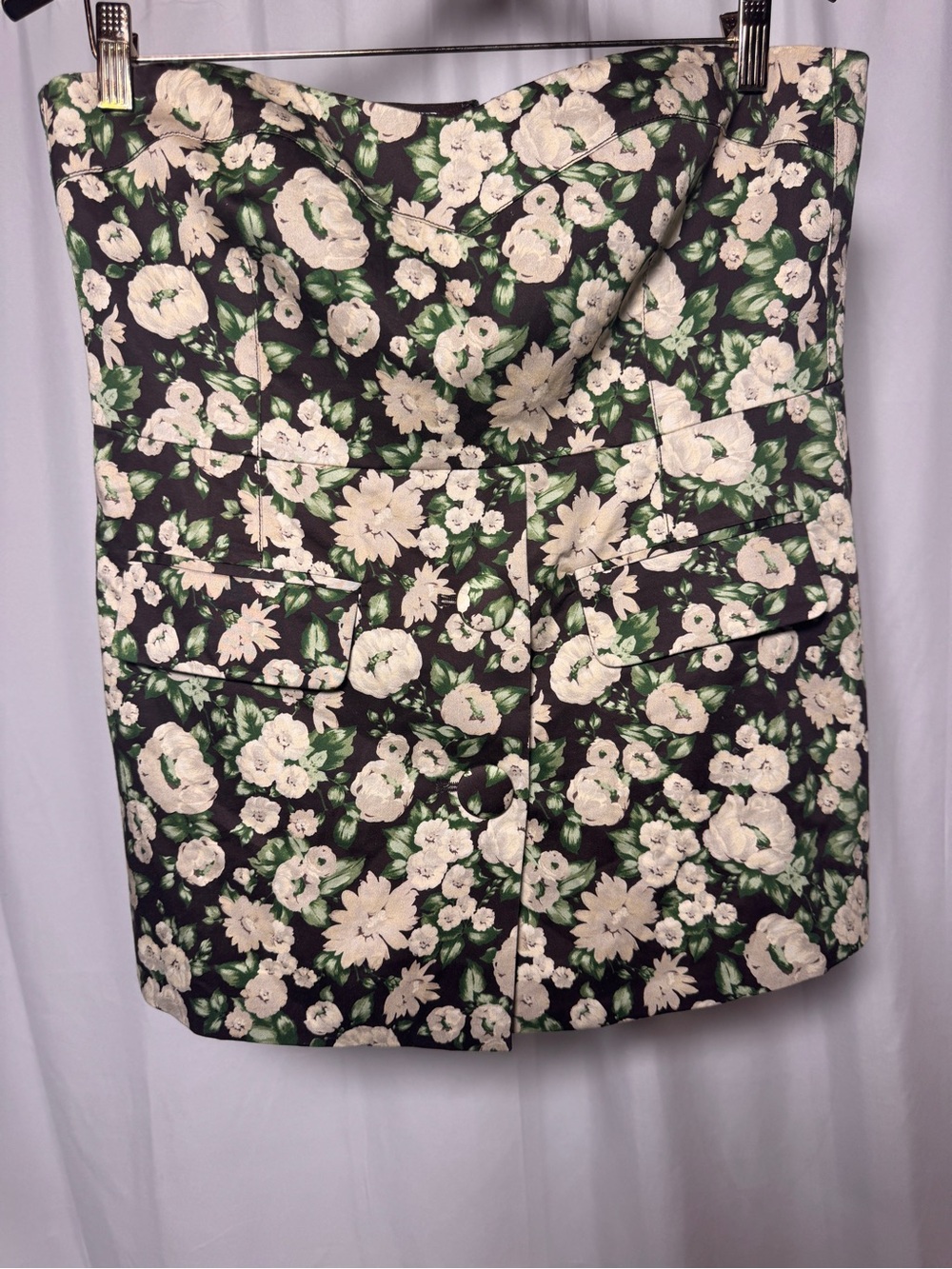 Tuckernuck Black Floral Strapless Top with Cream and Green Motif